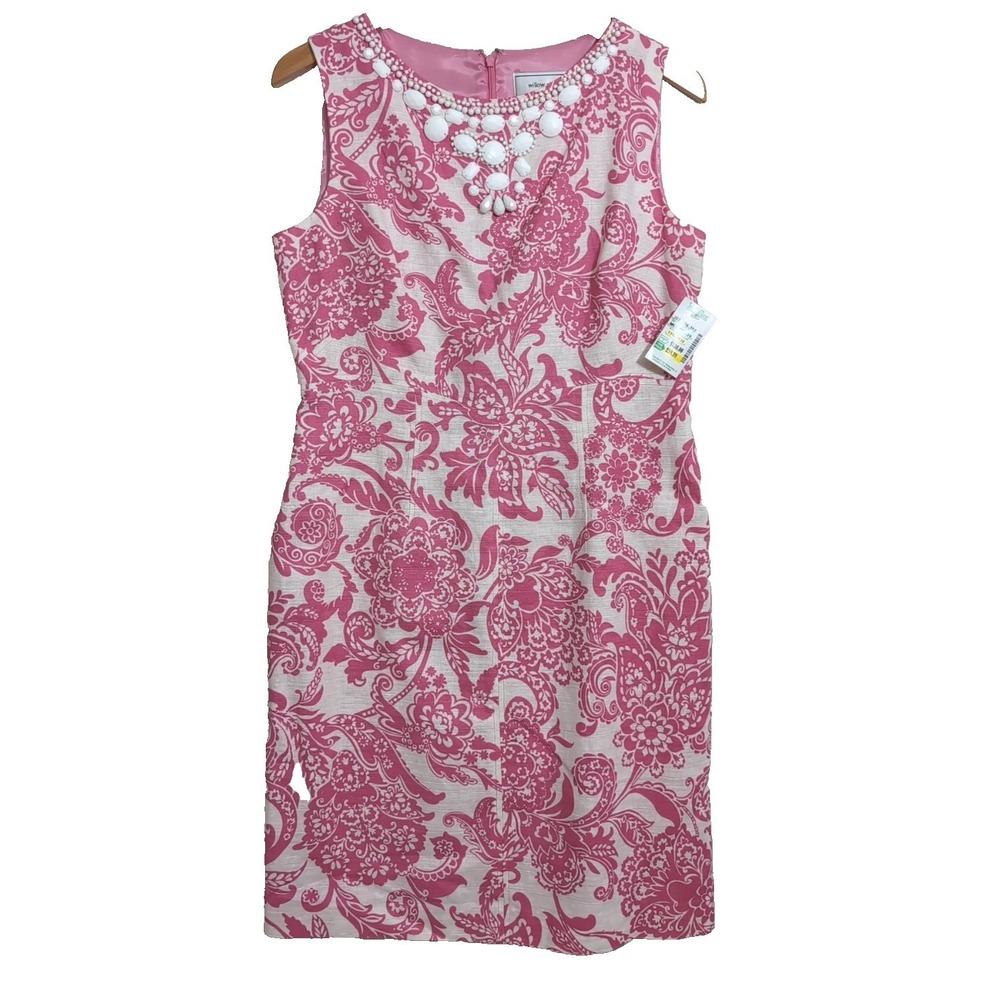 Willow Glenn Sheath Dress Womens 10 Pink White Linen Blend Business Country Club